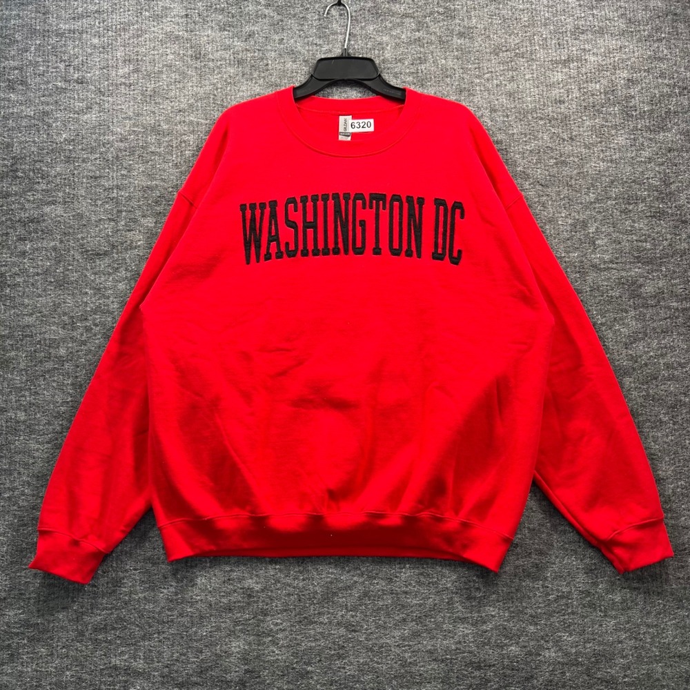 Gildan Heavy Blend Washington DC Embroidered Sweatshirt Red XL Souvenir Crewneck